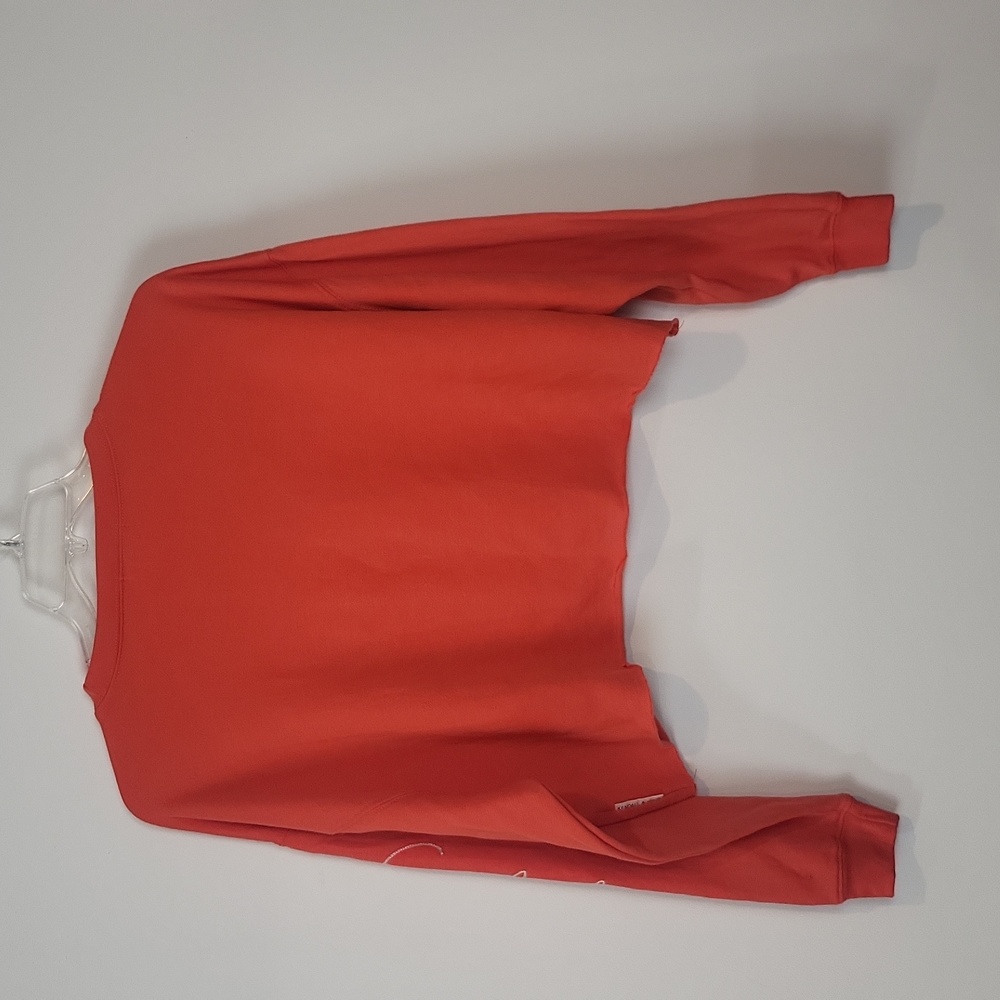 KENDALL & KYLE Orange Emroidered Sleeve Oversized Cropped Fleece Sweatshirt - Picture 6 of 13